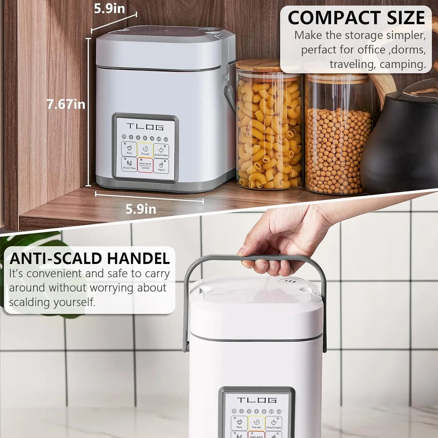 Mini Rice Cooker 2.5 Cups Uncooked, Healthy Ceramic Coating Portable Cooker, 1.2L Travel Small for 1-3 People, Personal Maker, Food Steamer, 12 Hours Delay Timer, Multi-Cooker Grains, Oats