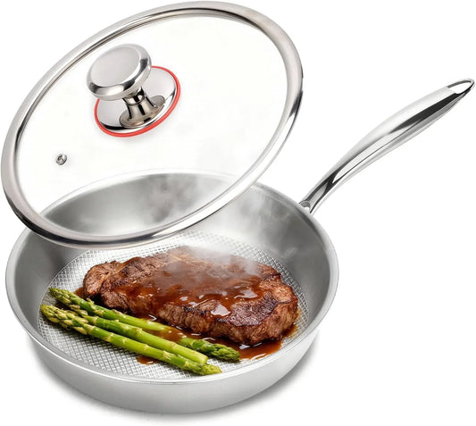 9.45 Inch Titanium Pan,99.6% Titanium Frying Pan for Cooking Healthy Non-Toxic Cookware with Lid Plateful Pan for Even Heating, Induction Compatible, Oven & Broiler Safe