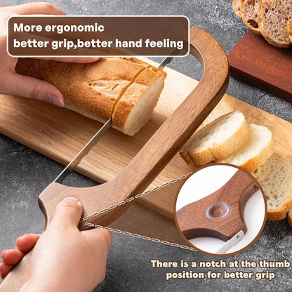 Bread Knife for Homemade Bread, 14.5" Wooden Sourdough Bread Knife, Sourdough Bread Slicer, Bow Design, Easy to Cut into Uniform Thin Slices, Bread Saw for Cutting Sourdough Bread, Bagel, Baguette Etc