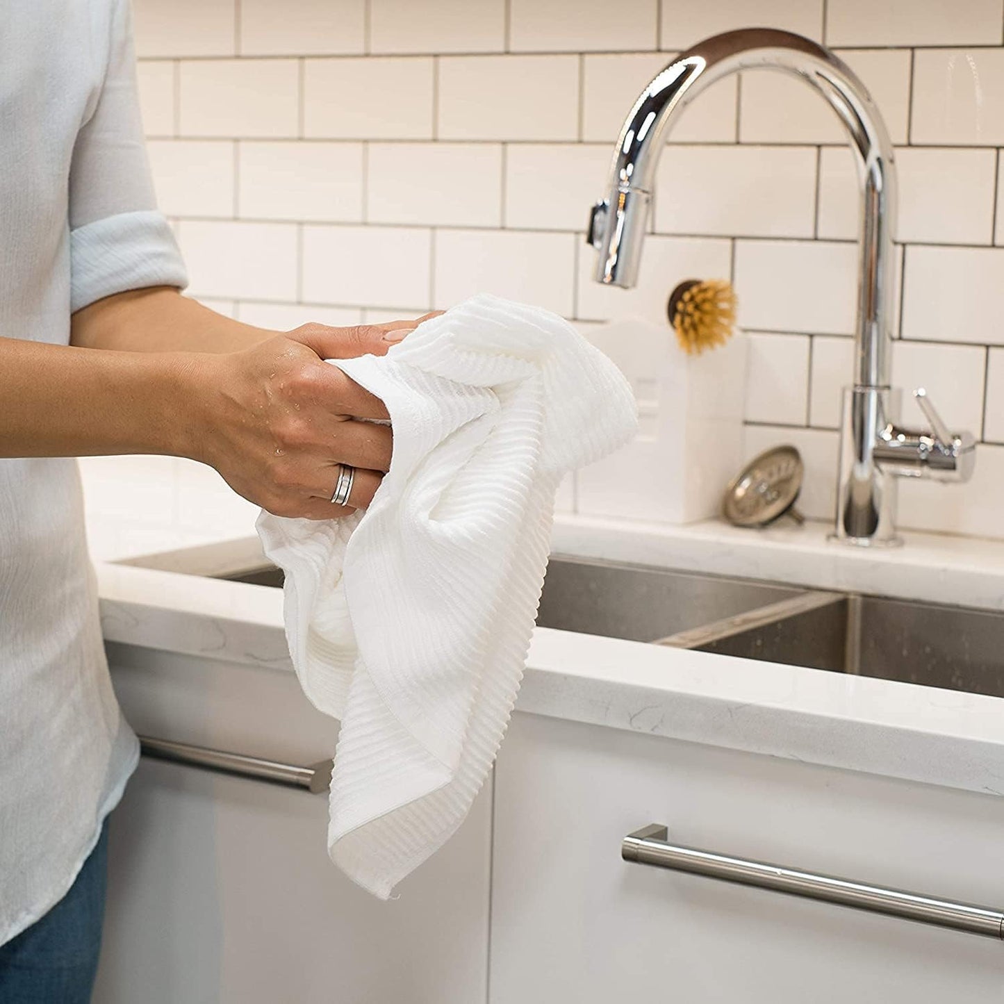 Ripple Cotton Dish Towels White 18 X 28In, Set of 2