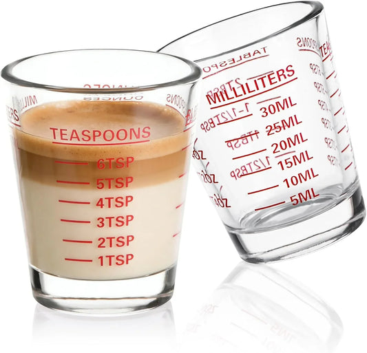 Shot Glasses Measuring Cup Set 2PACK Espresso Shot Glasses Liquid Heavy Glass 26-Incremental Measurement 1 OZ, 2 TBS, 6 TSP, 30 ML Kitchen Tools (Red)