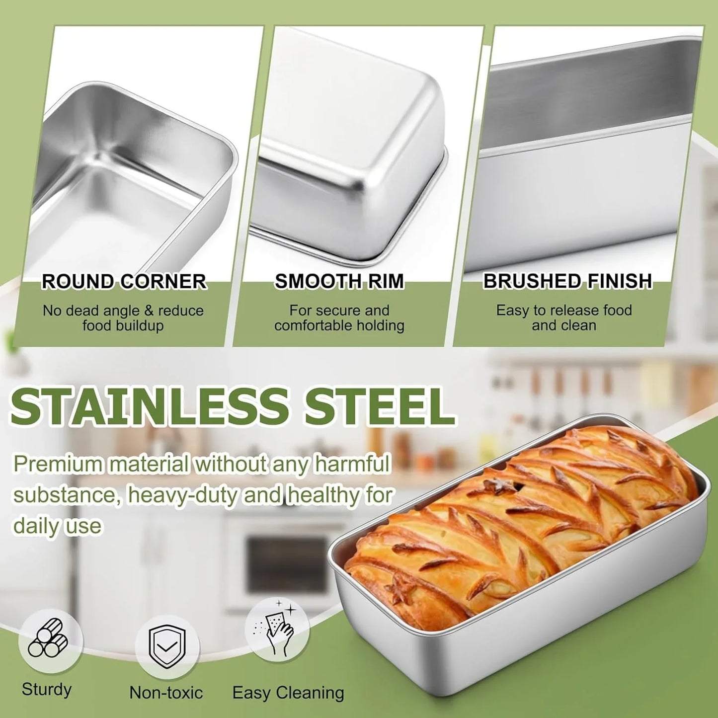 Loaf Pan Set, 9 X 5 Inch Bread Pans, Stainless Steel Loaf Toast Baking Pans for Bread Meatloaf Lasagna Cake, Healthy & Non Toxic, Oven Safe& Easy Clean, (Silver, 8Pcs)