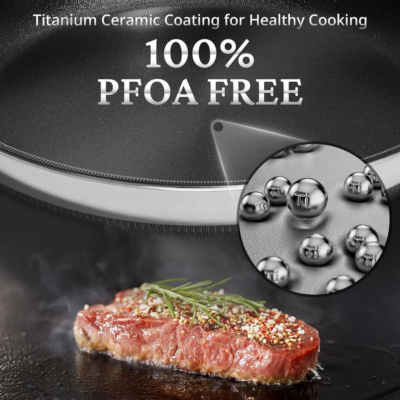 Nonstick Frying Pans with Lids, 8", 10", 12" Titanium Ceramic Tri-Ply Stainless Steel Skillet Set, Non-Toxic, PFAS/PFOA/PTFE Free, Dishwasher & Oven Safe, Induction Compatible