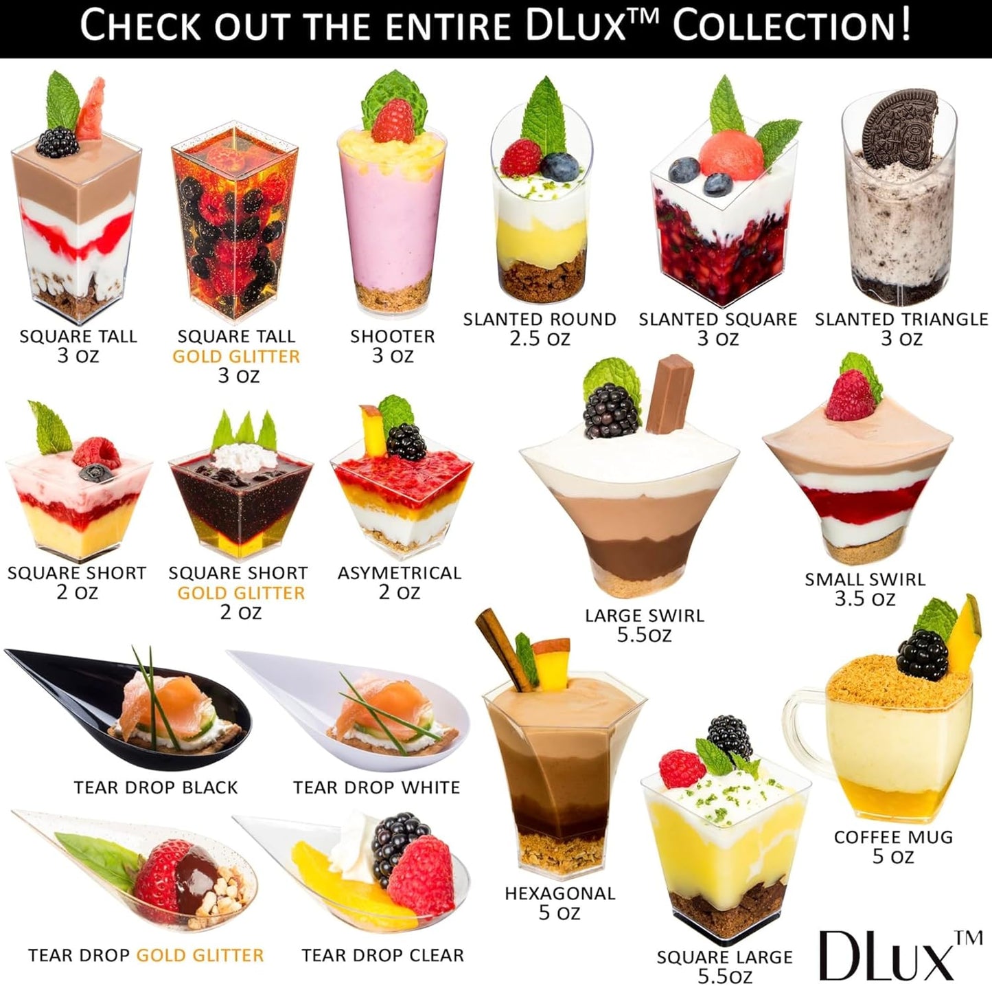 100 X 3 Oz Mini Dessert Cups with Spoons, Shooter - Clear Plastic Parfait Appetizer Cup - Small Reusable Shooter Glass for Tasting Party Shooters Desserts Appetizers - with Recipe Ebook