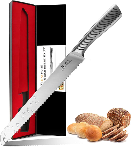 Bread Knife 10 Inch: Japanese High Carbon Stainless Steel Professional Grade Serrated Bread Knife, Razor Sharp Edge Cake Knife for Homemade Bread/Bagels/Cake