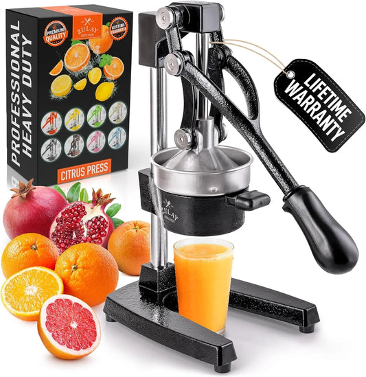 Cast Iron Juicer - Easy-To-Clean Heavy-Duty Manual Juicer, Professional Citrus Juicer - Stainless Steel Lemon Squeezer - Manual Citrus Press & Orange Squeezer - Orange Juicer (Black)