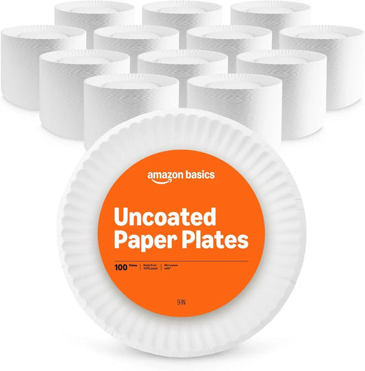 9" Uncoated White Paper Plates 1200 Count (Pack of 12)