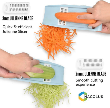 5 in 1 Mandoline Slicer for Kitchen, Vegetable Slicer Multi Blade Potato Chip, Veggie Shredder, Vegetable Cutter, Julienne Shredder and Peeler for Small Job in Kitchen Blue