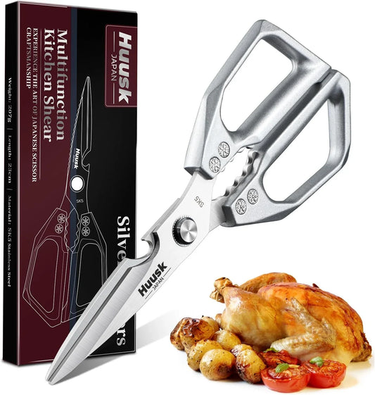 Kitchen Scissors All Purpose - Stainless Steel Kitchen Shear, Sharp Silver Meat Scissors Dishwasher Safe, Heavy Duty Poultry Shears, Japanese Cooking Scissor for Food, Christmas Gifts for Women