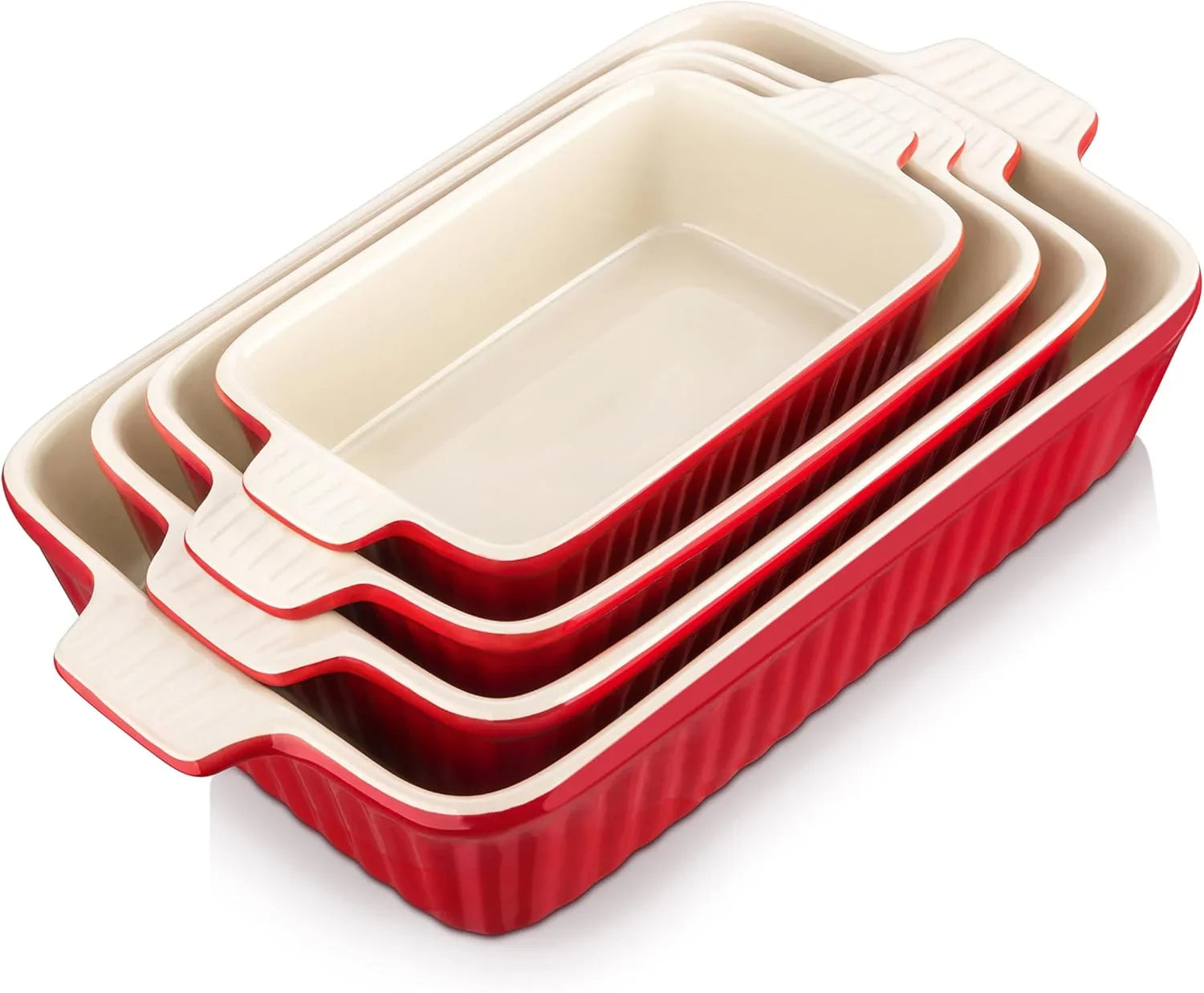 Bakeware Set of 4,  Porcelain Baking Pans Set for Oven, Casserole Dish, Ceramic Rectangular Baking Dish Lasagna Pans for Cooking Cake Pie Dinner Kitchen, Red (9.5"/11.25"/12.75"/14.5")