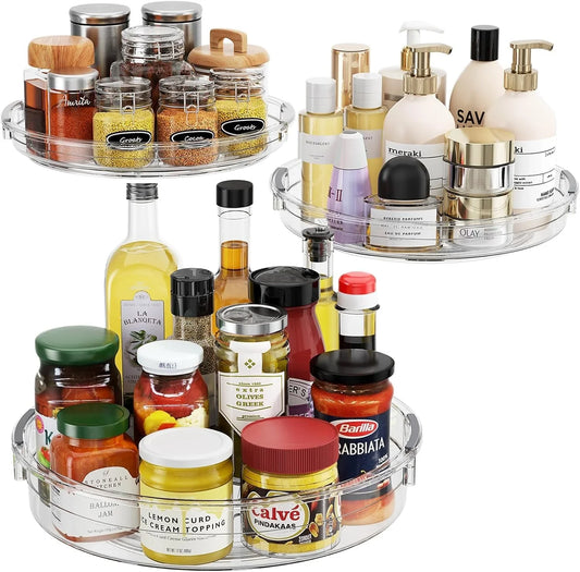 3 Pack Lazy Susan Organizer Turntable for Cabinet, Pantry Organizers and Storage, Rotating Condiment Organizer for Kitchen, Table Top, Fridge, Countertop, Spice Organization, 9.25'' 10.6'' 12''