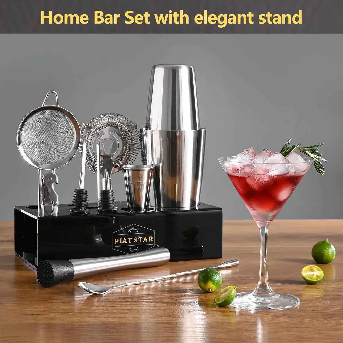 Mixology Bartender Kit with Stand, Home Bar Set Cocktail Shakers Bartending Kit, Bar Tools Boston Shaker Set, Professional Drink Mixing Martini Making Barware with Recipe Book