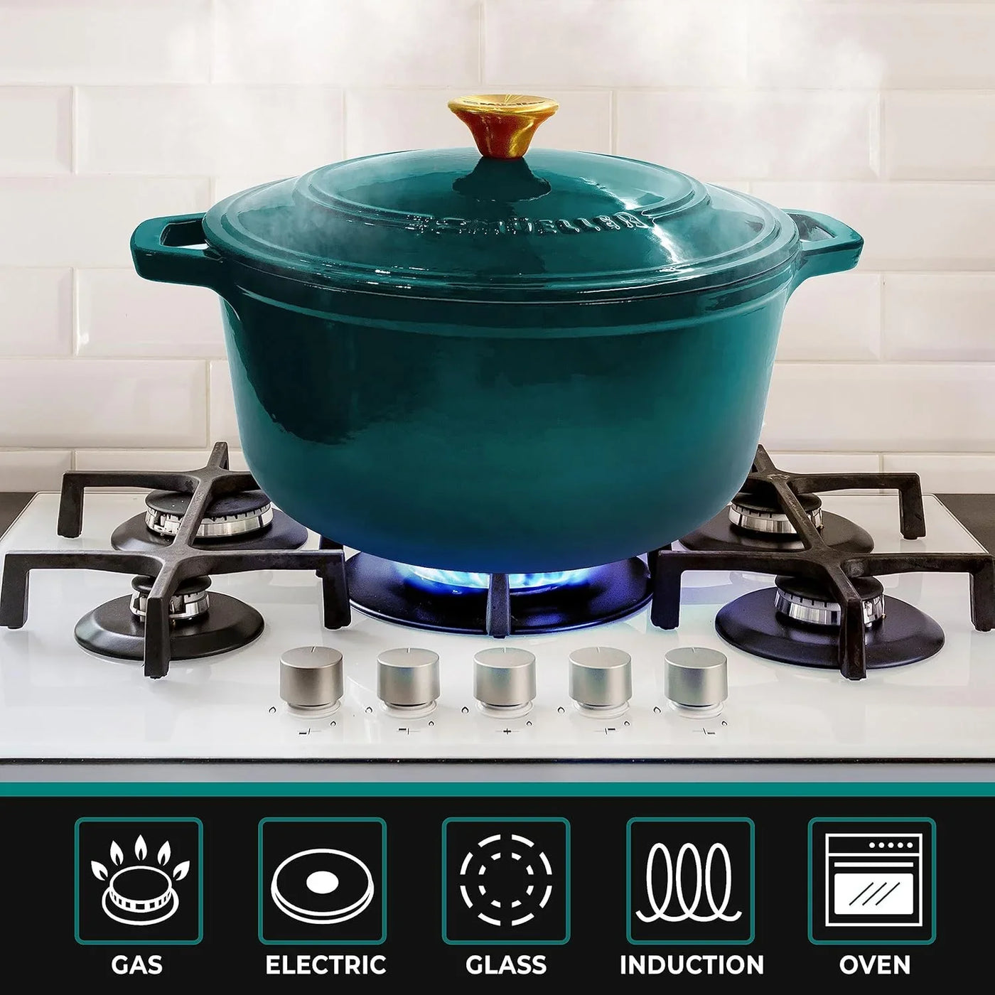 Mueller Duracast 6 Quart Enameled Cast Iron Dutch Oven Pot with Lid, Heavy-Duty, Oven Safe up to 500° F & across All Cooktops, Wedding Registry Ideas & Gifts, Emerald