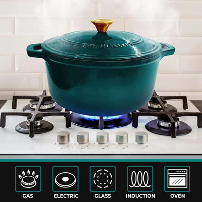 Mueller Duracast 6 Quart Enameled Cast Iron Dutch Oven Pot with Lid, Heavy-Duty, Oven Safe up to 500° F & across All Cooktops, Wedding Registry Ideas & Gifts, Emerald