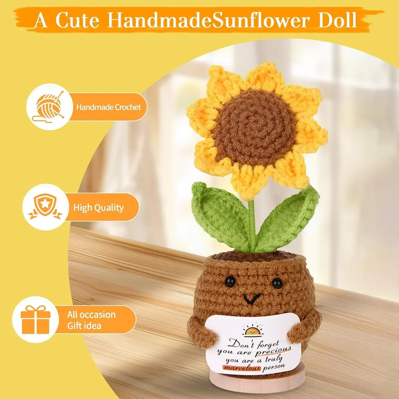 Handmade crochet sunflower doll in pot, cute gift for any occasion, high quality kitchen decor
