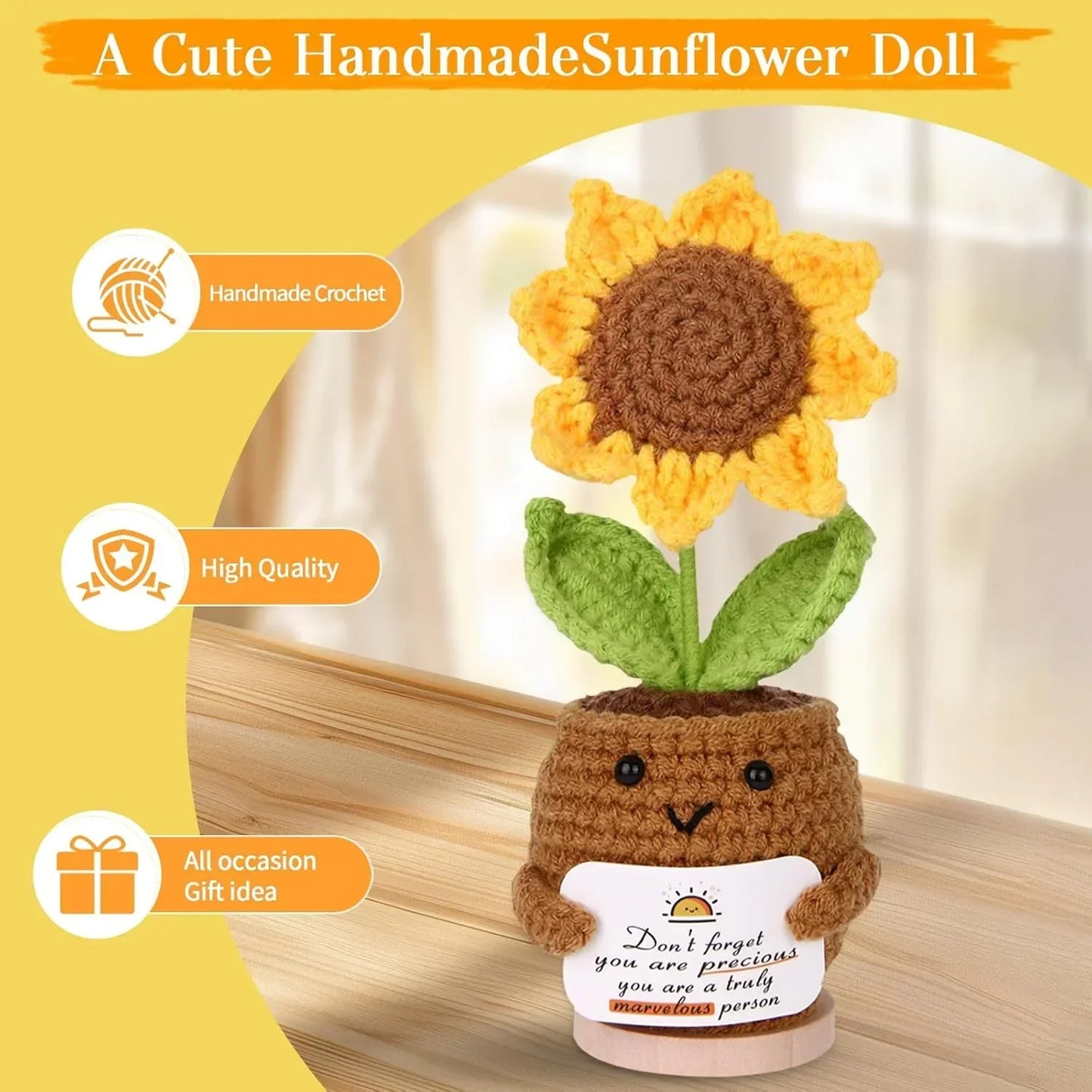 Handmade crochet sunflower doll in pot, cute gift for any occasion, high quality kitchen decor