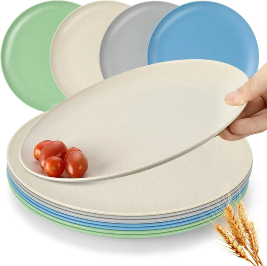 Dinner Plates Set of 8, Microwave and Dishwasher Safe Wheat Straw Dinnerware Plates for Kitchen, Unbreakable Kids Plates with 4 Colors, Suitable for Picnics and Party. (9 Inch)