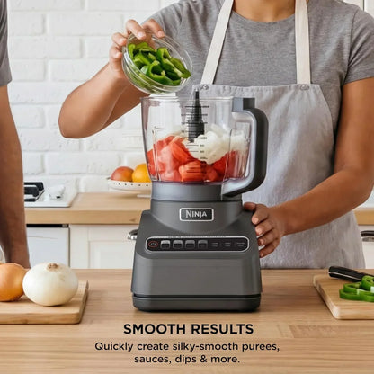 Ninja food processor blending veggies for smooth purees, sauces, and dips in a modern kitchen