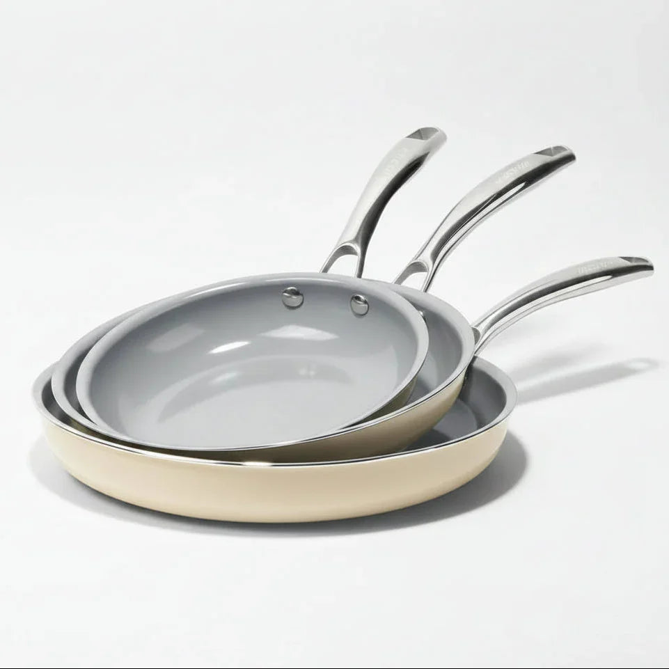 Non Stick Frying Pans, 3 Pack Ceramic Frying Pan for Cooking, 8+9.5+11 Inch Omelette Pans Set with Stay Cool Handle, Induction Ready, Free of PFAS PFOA PTFE, Oven/Dishwasher Safe