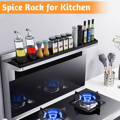 Magnetic Stove Top Shelf 30 Inch - Heat Resistant Silicone over the Stove Shelf Spice Rack Organizer - 3 Functional Partitions Kitchen Organization and Storage for Spices, Oils & Gadgets (Black)