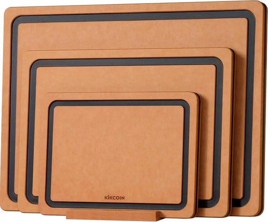 Wood Cutting Board Set of 3, Cutting Boards for Kitchen with Holder Dishwasher Safe Non-Slip Chopping Board with Juice Groove, Wood Fiber Composite Cutting Boards
