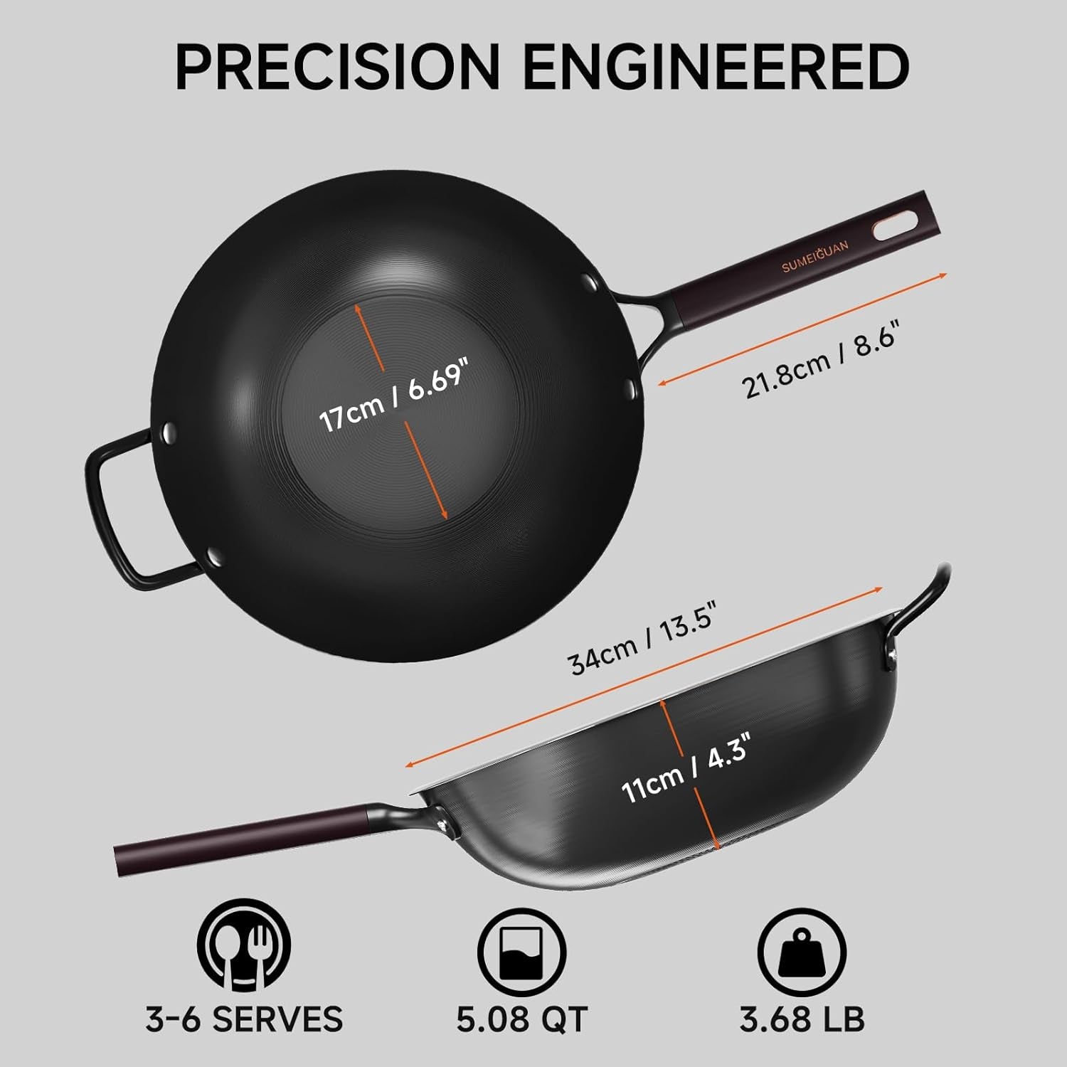 13.5" Carbon Steel Wok Pan - Pre-Seasoned Flat Bottom Woks & Stir-Fry Pans Chinese Cookware with Lid & Spatula - for Pan-Fry,Stir Fry, Steam, BBQ & Camping - Compatible with Induction, Gas