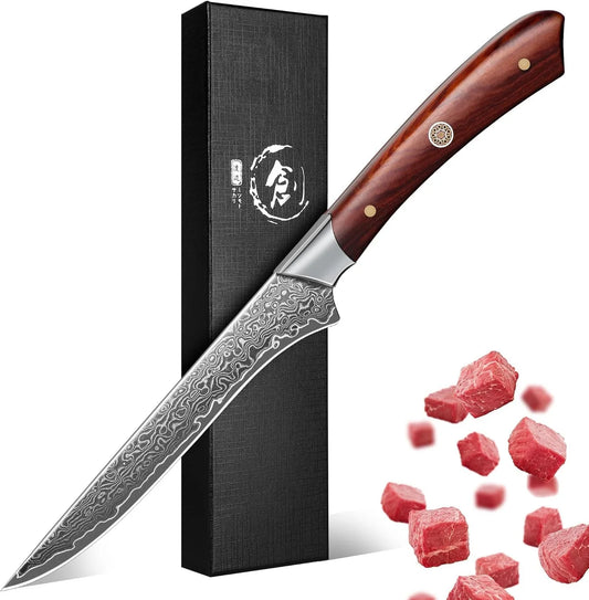 Boning Knife for Meat Cutting 5.2 Inch Japanese VG10 Steel Core Deboning Knife for Butchering-Razor Sharp Damascus Fillet Knives for Kitchen Outdoor (Rose Series)