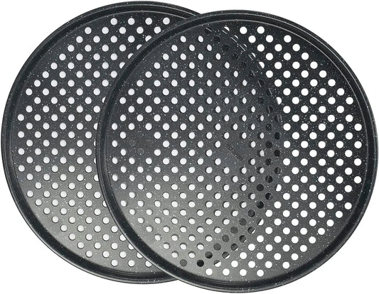 14 Inch Pizza Pan with Holes 2 Pack Perforated Huge Pizza Tray Carbon Steel Crisper Pan Non Stick Pizza Pan for Oven