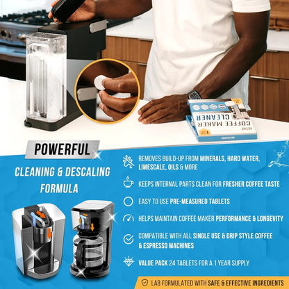 Coffee Machine Cleaner Descaler Tablets - 24 Count, Compatible with Nespresso, Keurig, Ninja, Delonghi, Miele, Coffee Maker Pot Descaling & Cleaning Tabs, Descale Drip Coffe and Espresso Machines
