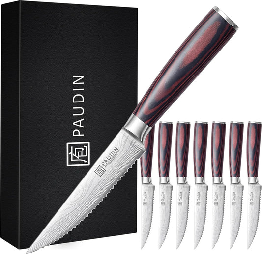 Steak Knives 4.5 Inch, Steak Knives Set of 8, High Carbon Stainless Steel Steak Knife Set, Sharp Serrated Steak Knife with Pakkawood Handle, Kitchen Steak Knife Set with Gift Box