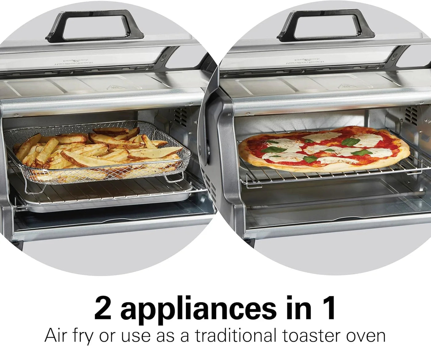 Air Fryer Toaster Oven Combo with Large Capacity, Fits 6 Slices or 12” Pizza, 4 Cooking Functions for Convection, Bake, Broil, Roll-Top Door, Easy Reach Sure-Crisp, Stainless Steel