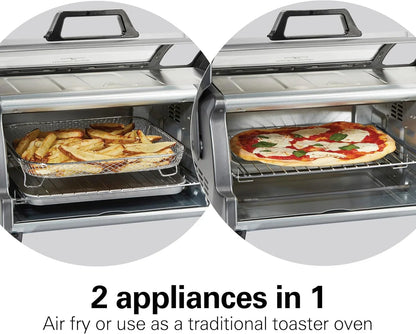 Air Fryer Toaster Oven Combo with Large Capacity, Fits 6 Slices or 12” Pizza, 4 Cooking Functions for Convection, Bake, Broil, Roll-Top Door, Easy Reach Sure-Crisp, Stainless Steel
