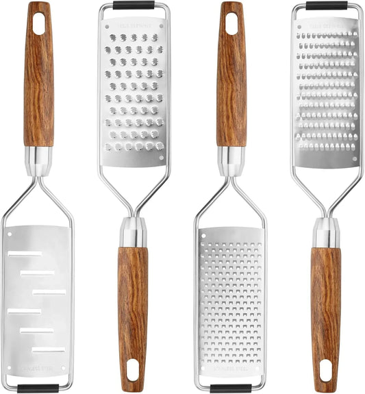 Stainless Steel & Wood Cheese Grater with Protective Cover - Modern, Brown