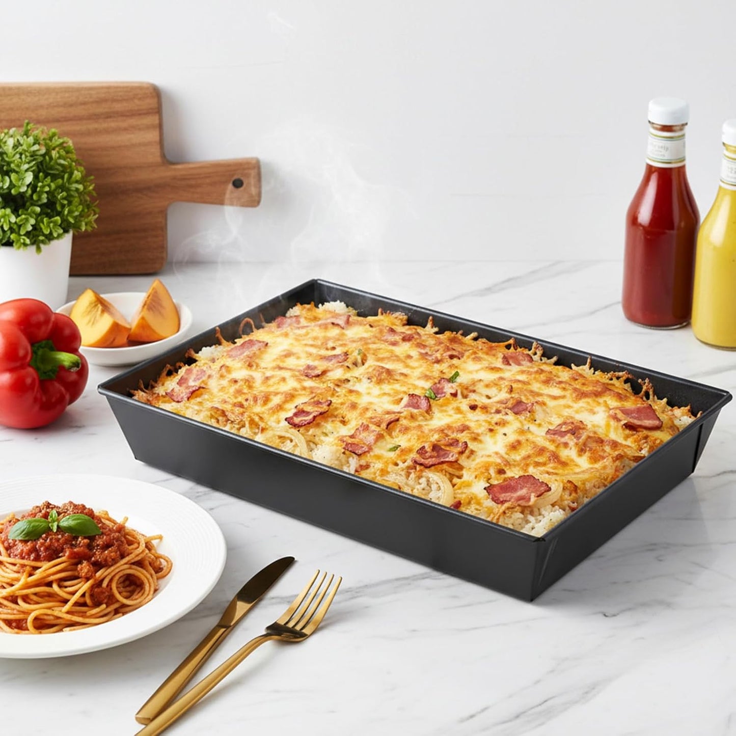 3 Pack Detroit Style Pizza Pan 15.7 X 9 Inch Non-Stick Rectangle Deep Dish Pizza Pans Heat-Resistant BPA Free, Pre Seasoned Carbon Steel Detroit Pizza Pan Dish Bake Ware Kitchenware