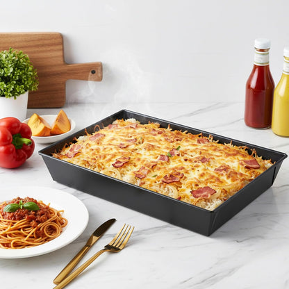3 Pack Detroit Style Pizza Pan 15.7 X 9 Inch Non-Stick Rectangle Deep Dish Pizza Pans Heat-Resistant BPA Free, Pre Seasoned Carbon Steel Detroit Pizza Pan Dish Bake Ware Kitchenware