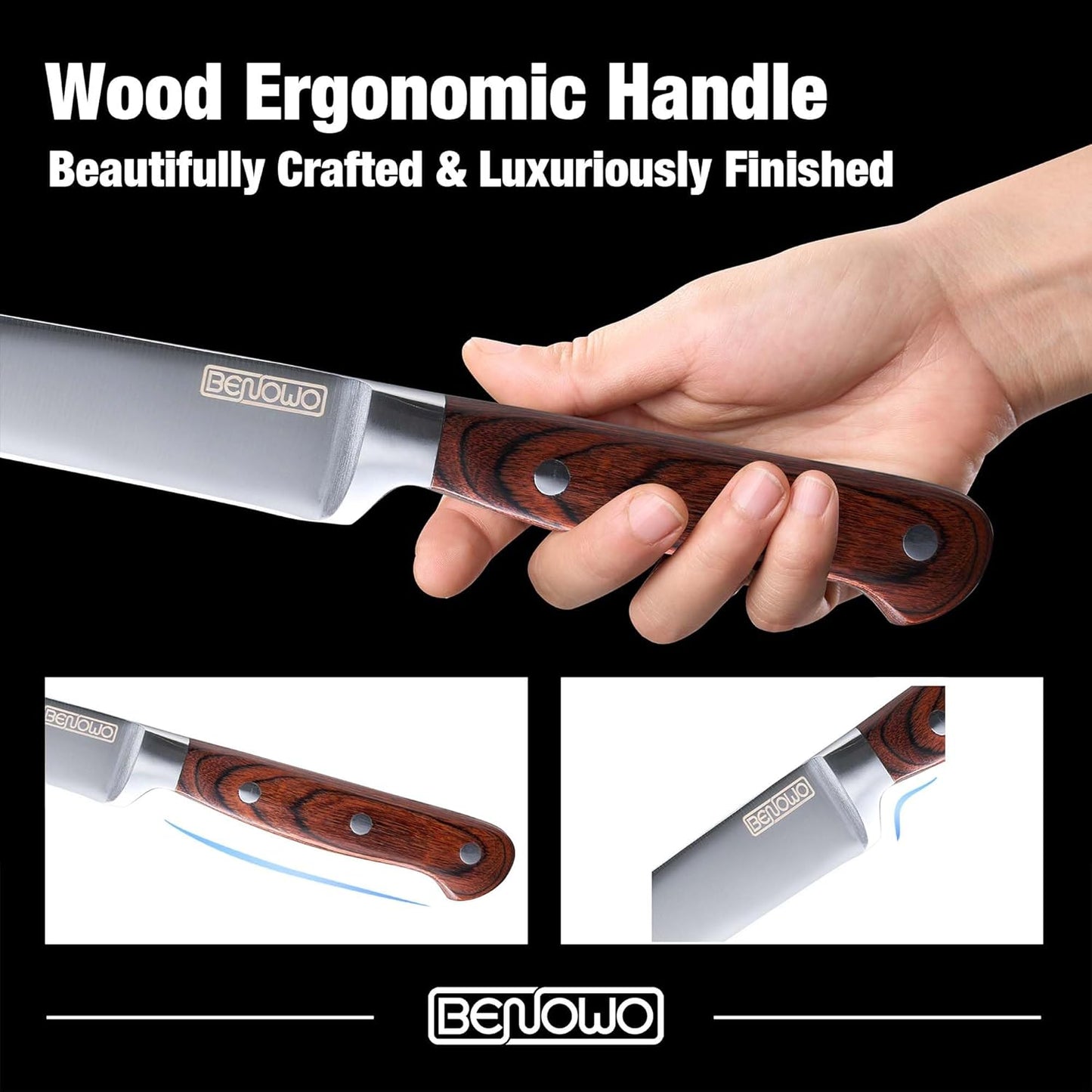 Carving Knife Set 2-Piece, 8-Inch Turkey Carving Knife and Fork Set Stainless Steel Kitchen Knife for Steak, Hibachi Knife and Fork, BBQ Carving Fork with Gift Box – Designed in USA