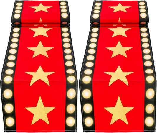 2 Pcs 13 X 72 Inch Movie Night Table Runner with Gold Star Design - Red Carpet Decoration for Birthday Party Supplies（Red）