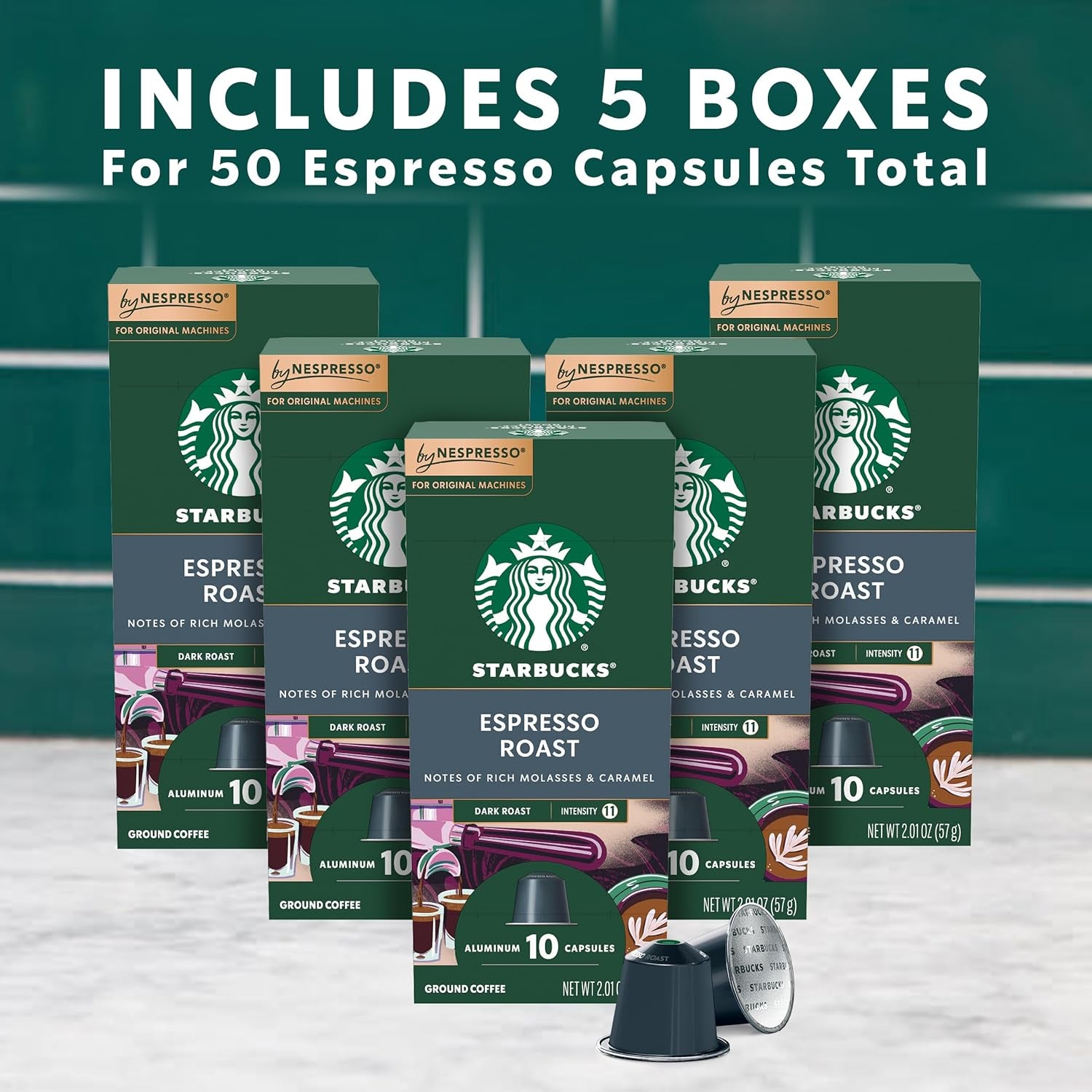 by Nespresso Original Line Dark Roast Espresso, 50-Count Espresso Pods