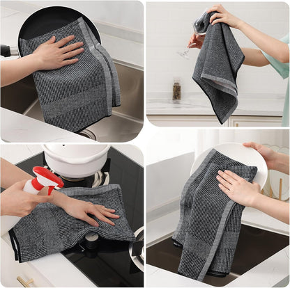 Premium Kitchen Towels 6 Pack (18 X 28 Inches, Black), Large Cotton Kitchen Hand Towel, Flat & Terry Dish Towels for Drying Dishes, Super Absorbent Tea Dishtowels Set with Hanging Loop
