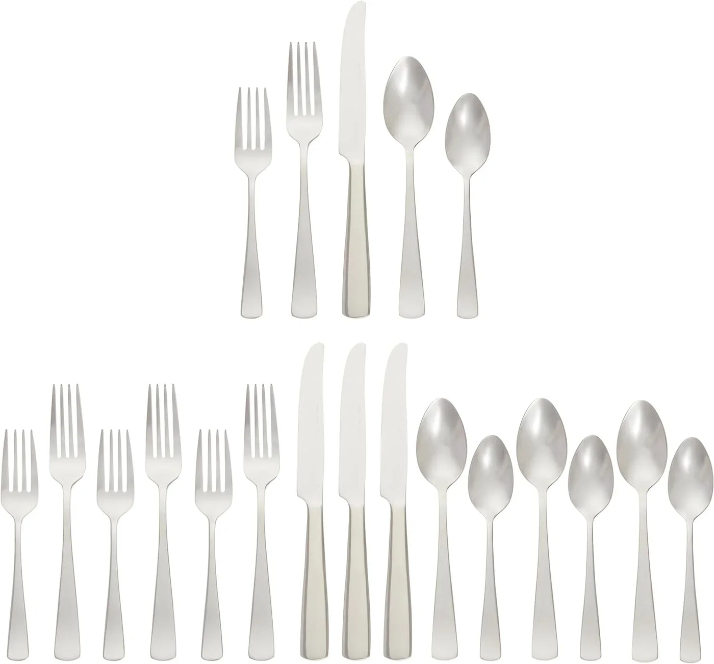 20-Piece Stainless Steel Flatware Set with Square Edge, Dishwasher Safe, Simple Design, Service for 4, Silver
