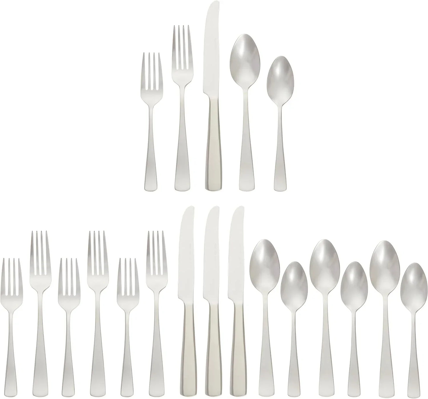 20-Piece Stainless Steel Flatware Set with Square Edge, Dishwasher Safe, Simple Design, Service for 4, Silver