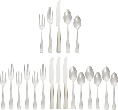 20-Piece Stainless Steel Flatware Set with Square Edge, Dishwasher Safe, Simple Design, Service for 4, Silver