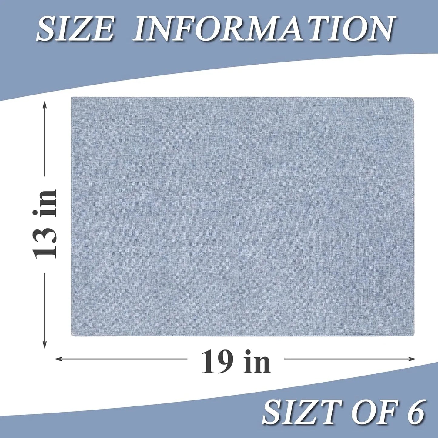 Linen Cloth Double Layers Placemats, Cotton Woven Placemats Set of 6, Kitchen Table Farmhouse Decor Heat Resistant Table Mats, Outdoor Indoor Square Fabric Place Mats Can Be Washable (Sky Blue)