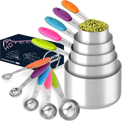 10-Pack Measuring Cups &Spoons Set, Kitchen Gadagets Cooking Baking, Measuring Spoons, Heavy Duty & Dishwasher Safe for Dry and Liquid Ingredients, Multicolor