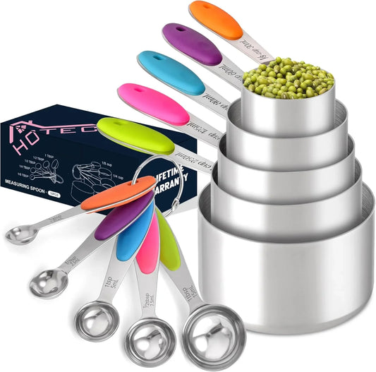10-Pack Measuring Cups &Spoons Set, Kitchen Gadagets Cooking Baking, Measuring Spoons, Heavy Duty & Dishwasher Safe for Dry and Liquid Ingredients, Multicolor