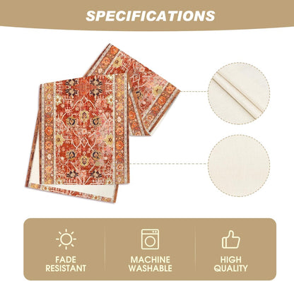 Boho Bohemia Style Red Orange Fall Table Runner, Country Rustic Farmhouse Magical Kitchen Dining Table Decoration for Home Party Decor 13X72 Inch