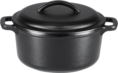 Pre-Seasoned Cast Iron Mini Dutch Oven Pot with Lid and Dual Handles, Oven Safe, 2-Quart, Round, Black