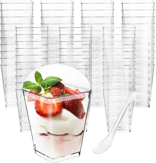 50 Pack 5 Oz Plastic Dessert Cups with Lids and Spoons, Small Parfait Yogurt Pudding Cups with Lids for Party, Clear Mini Dessert Shooter Cup for Fruit Trifle Ice Cream
