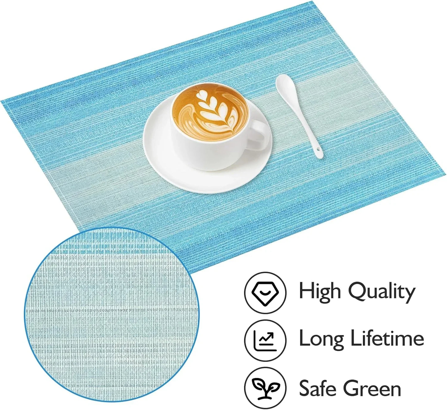 Placemats, Placemats Set of 4, 12X18 Inch Washable Place Mats Easy to Clean Heat Resistant Table Mats Wipeable Placemat for Holiday Party Kitchen Dining Table Decoration, Blue