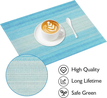 Placemats, Placemats Set of 4, 12X18 Inch Washable Place Mats Easy to Clean Heat Resistant Table Mats Wipeable Placemat for Holiday Party Kitchen Dining Table Decoration, Blue